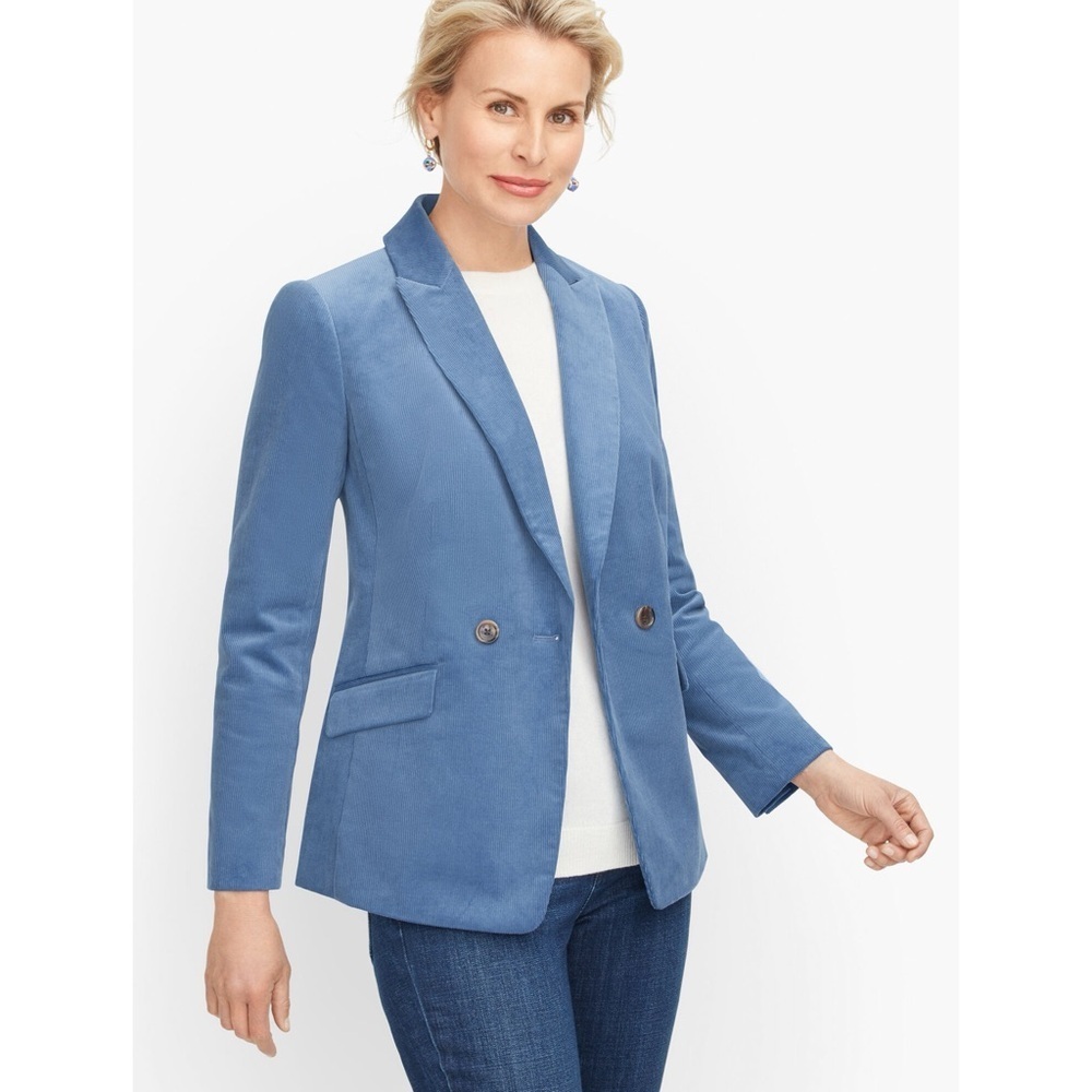 Talbots Double Breasted Corduroy Blazer in Blue Size 12 NEW - Picture 3 of 12